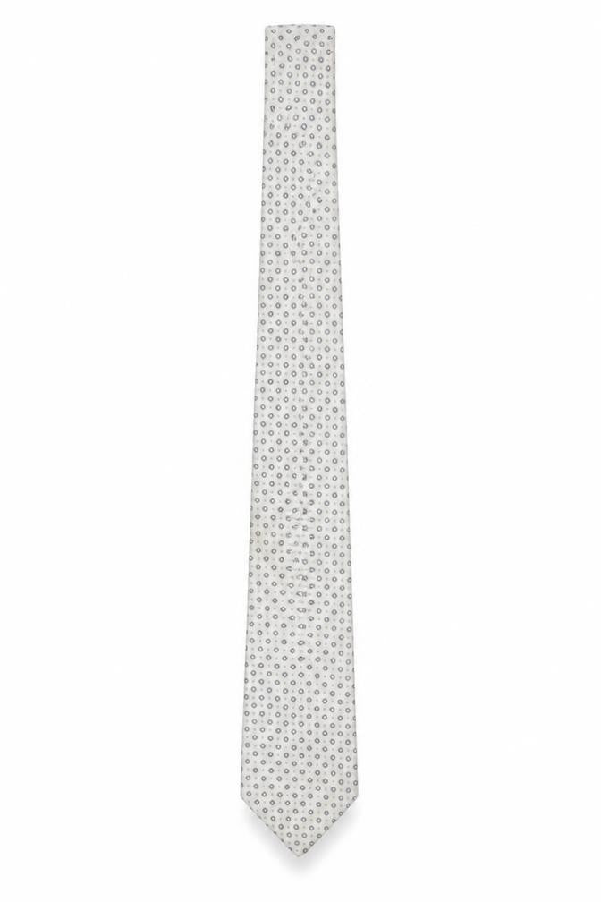 Mens André Grande Silver Geometric 100% Silk Pointed Tie