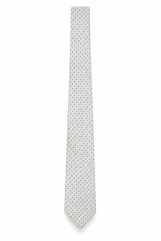 Mens André Grande Silver Geometric 100% Silk Pointed Tie