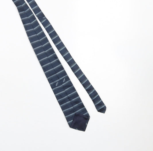 Mens Marks and Spencer Blue Striped 100% Silk Pointed Tie