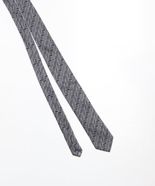 Mens Burton Grey Geometric 100% Silk Slim Tie