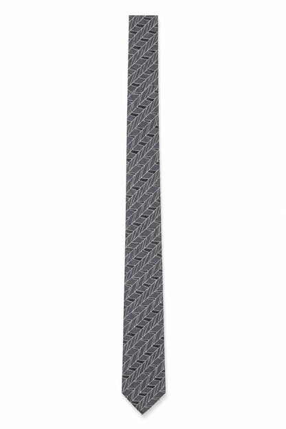 Mens Burton Grey Geometric 100% Silk Slim Tie