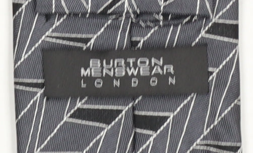 Mens Burton Grey Geometric 100% Silk Slim Tie