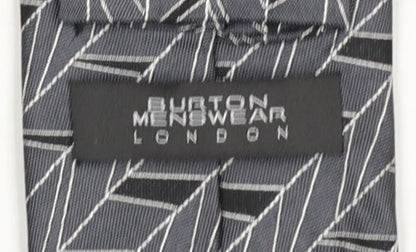 Mens Burton Grey Geometric 100% Silk Slim Tie