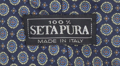 Mens Setapura Blue Geometric 100% Silk Pointed Tie