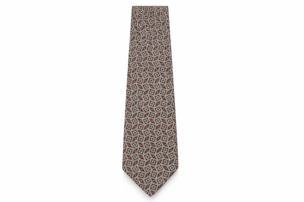 Mens Windsor Collection Beige Geometric 100% Silk Pointed Tie