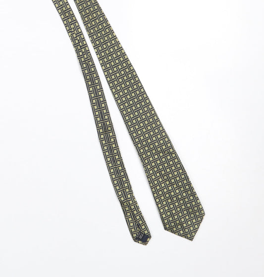 Mens Aquascutum Beige Geometric 100% Silk Designer Tie