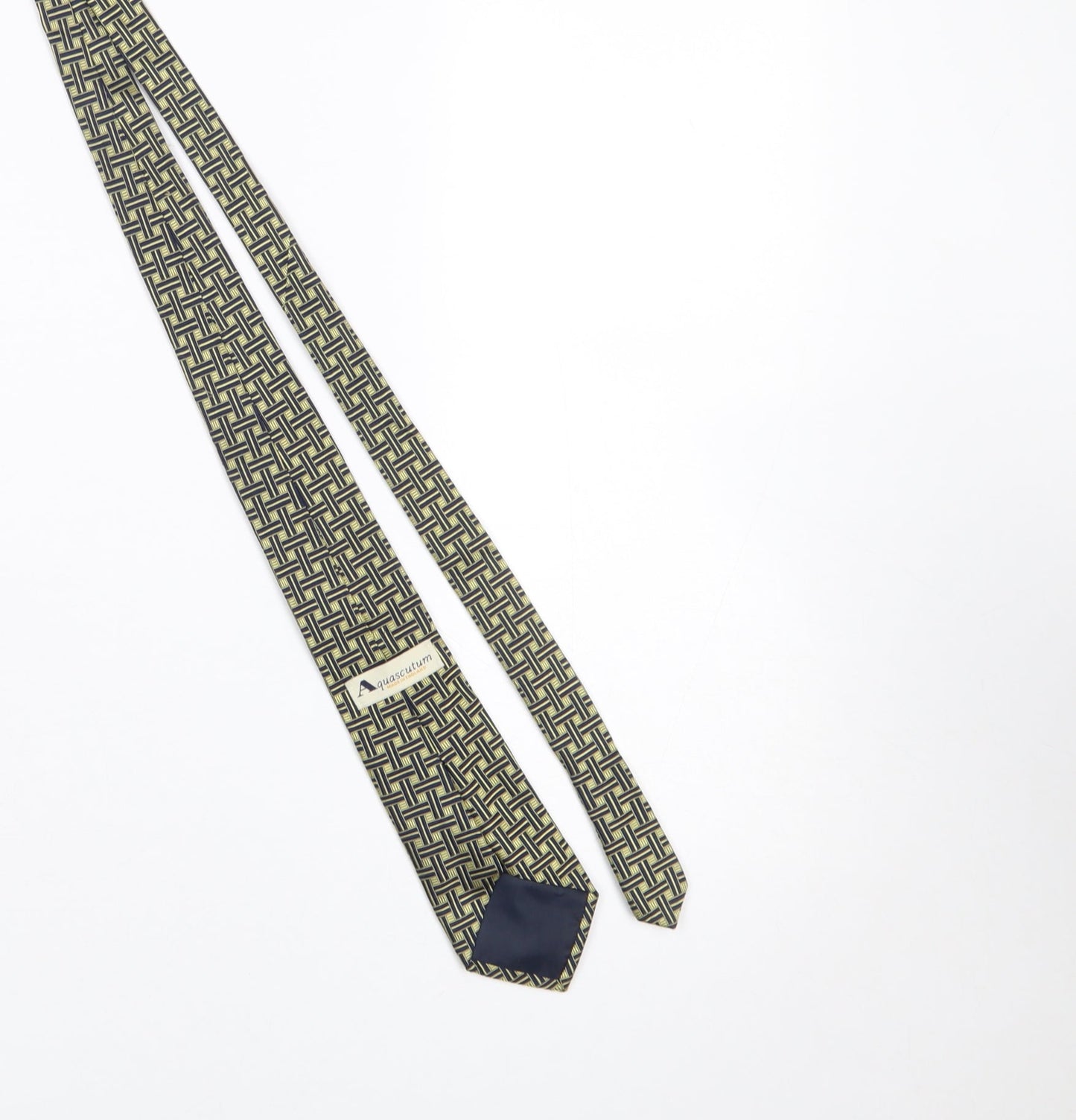 Mens Aquascutum Beige Geometric 100% Silk Designer Tie