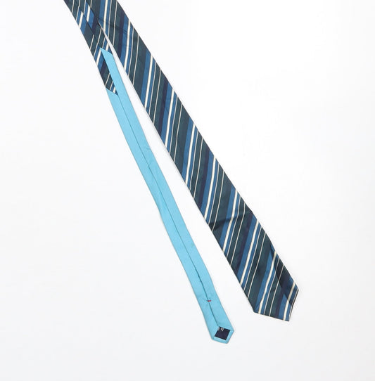 Mens Tommy Hilfiger Blue Striped 100% Silk Designer Tie