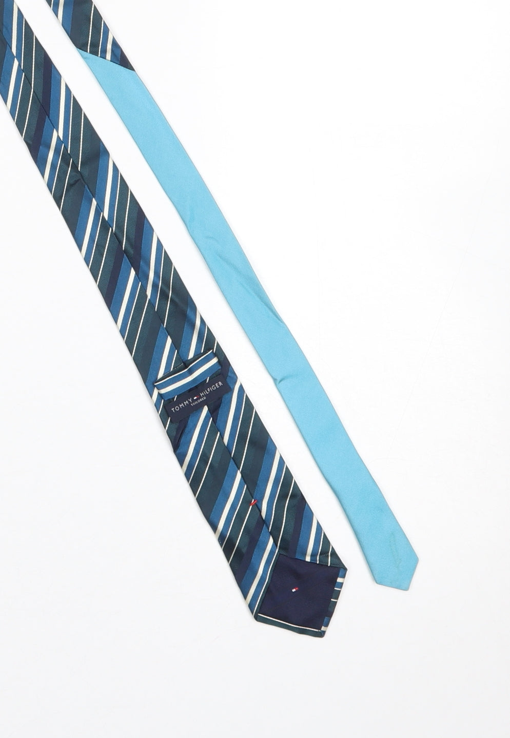 Mens Tommy Hilfiger Blue Striped 100% Silk Designer Tie