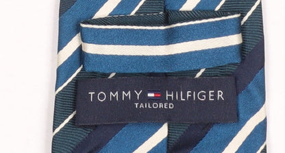 Mens Tommy Hilfiger Blue Striped 100% Silk Designer Tie