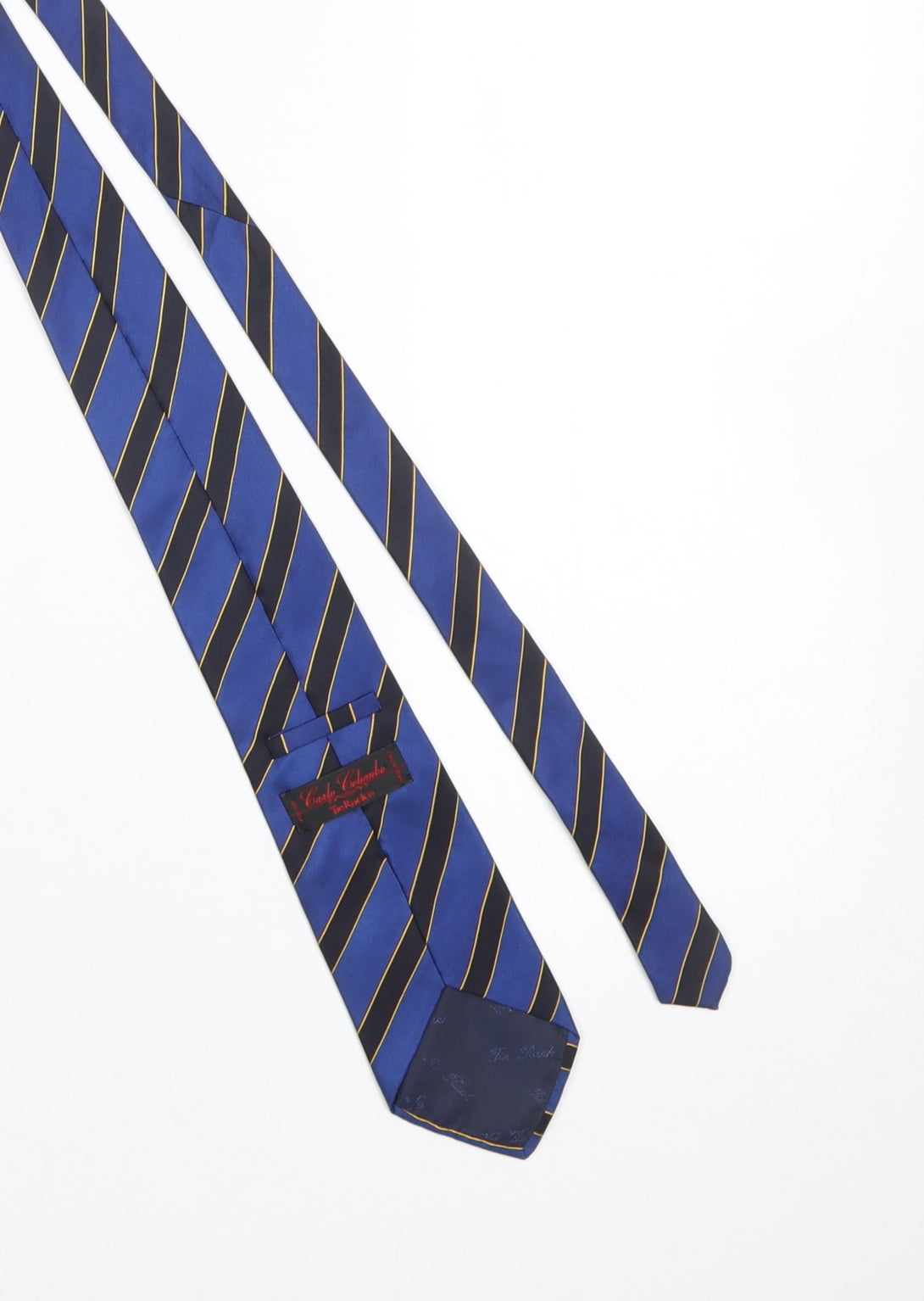 Mens Carlo Colombo Blue Striped 100% Silk Slim Tie
