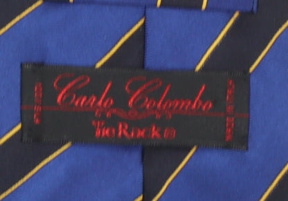 Mens Carlo Colombo Blue Striped 100% Silk Slim Tie