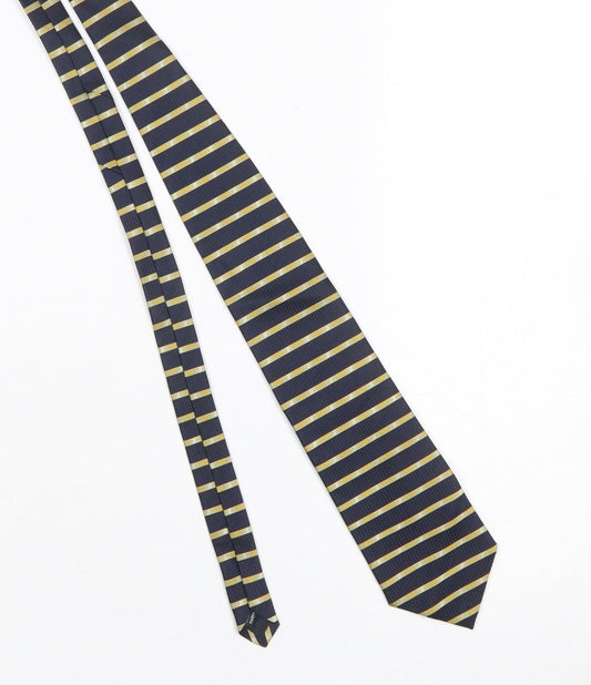ITEMS Men's Navy and Gold Striped Pure Silk Tie Classic Style