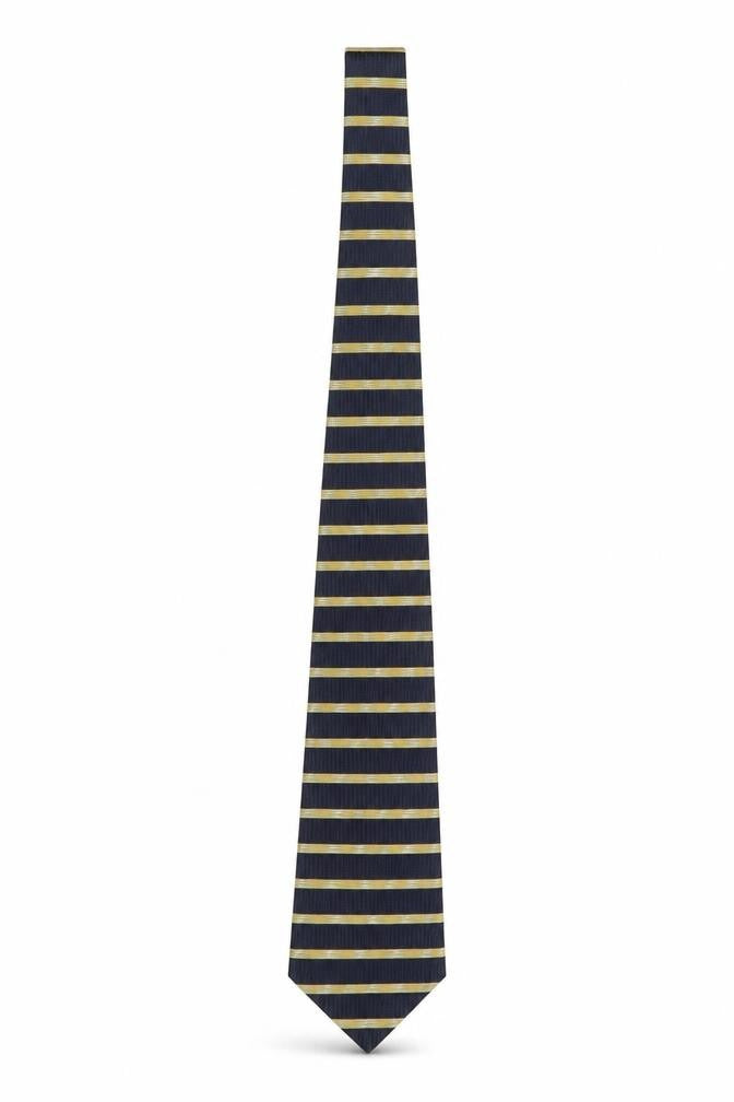 ITEMS Men's Navy and Gold Striped Pure Silk Tie Classic Style