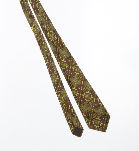 Mens Great Wall Brown Geometric 100% Silk  Tie