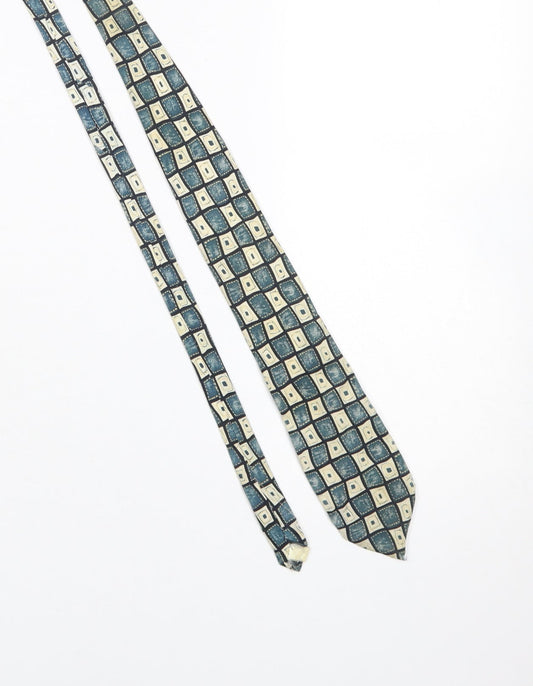 Mens Woods & Gray Aqua Geometric 100% Silk Designer Tie