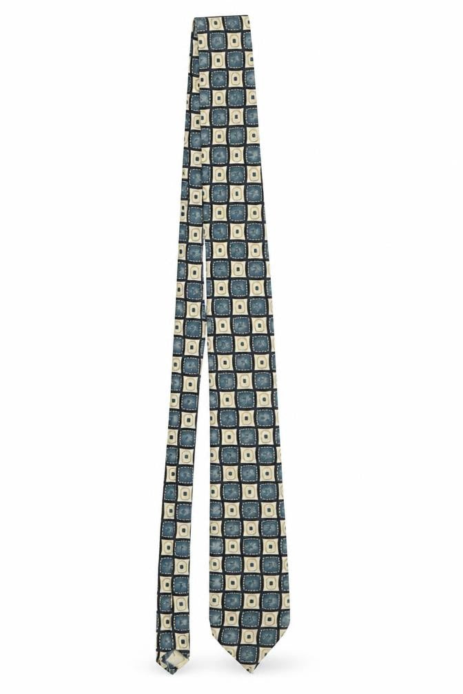 Mens Woods & Gray Aqua Geometric 100% Silk Designer Tie