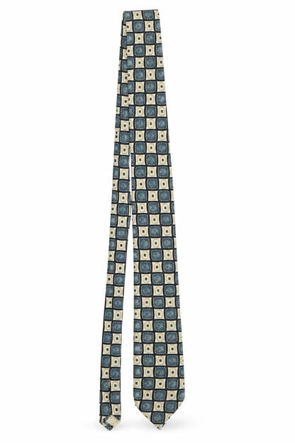 Mens Woods & Gray Aqua Geometric 100% Silk Designer Tie