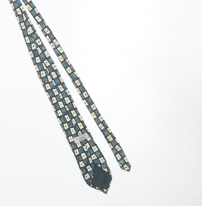 Mens Woods & Gray Aqua Geometric 100% Silk Designer Tie