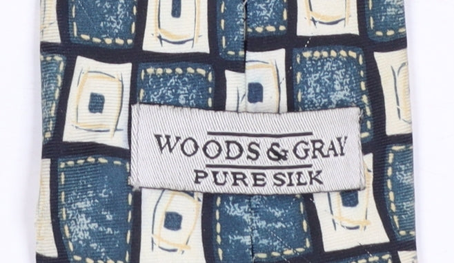 Mens Woods & Gray Aqua Geometric 100% Silk Designer Tie