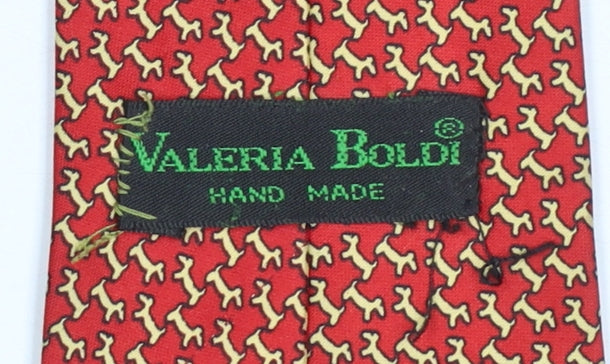 Mens Valeria Boldi Red Geometric 100% Silk Designer Tie