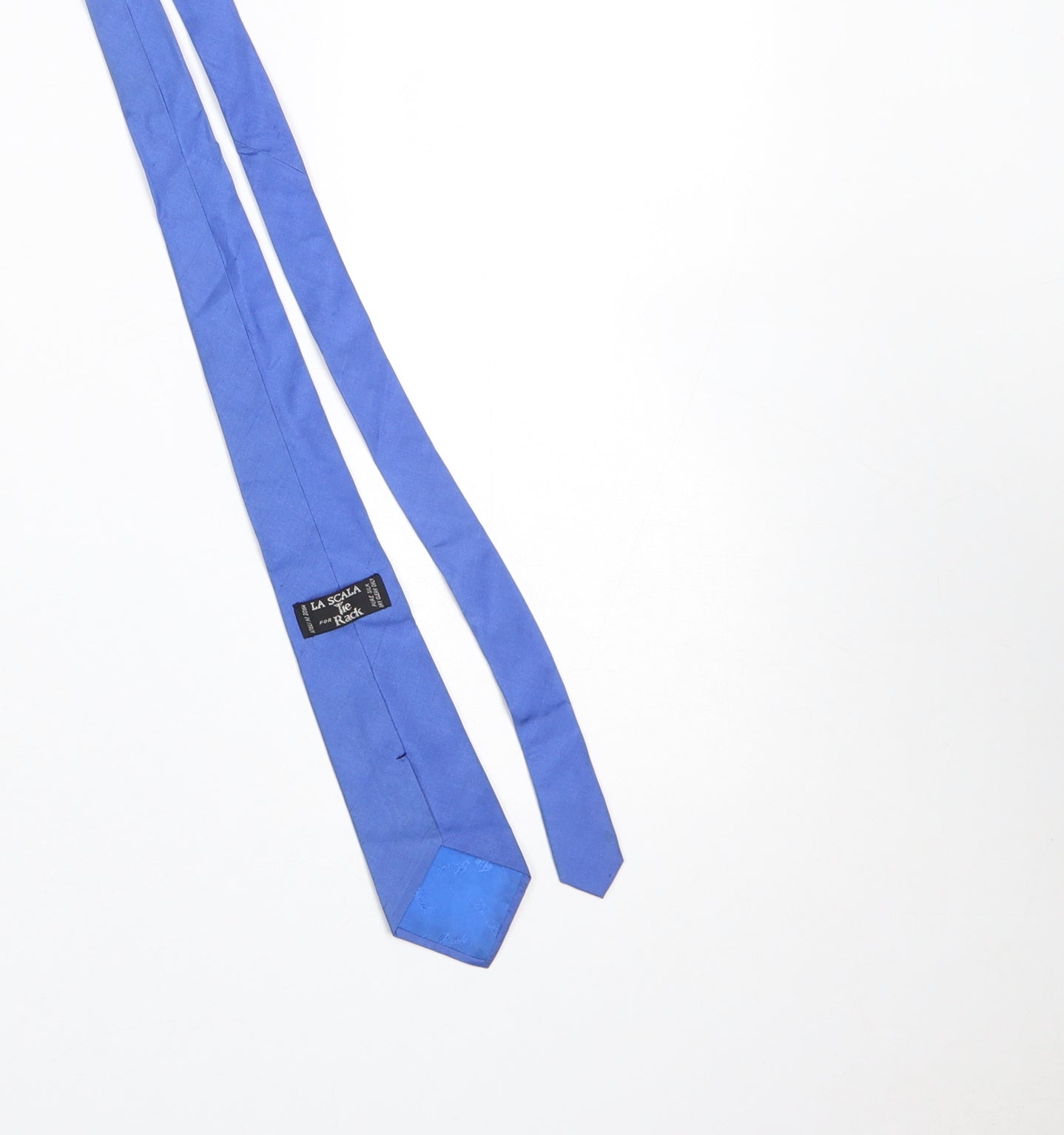 Mens La Scala for Tie Rack Blue  100% Silk Pointed Tie