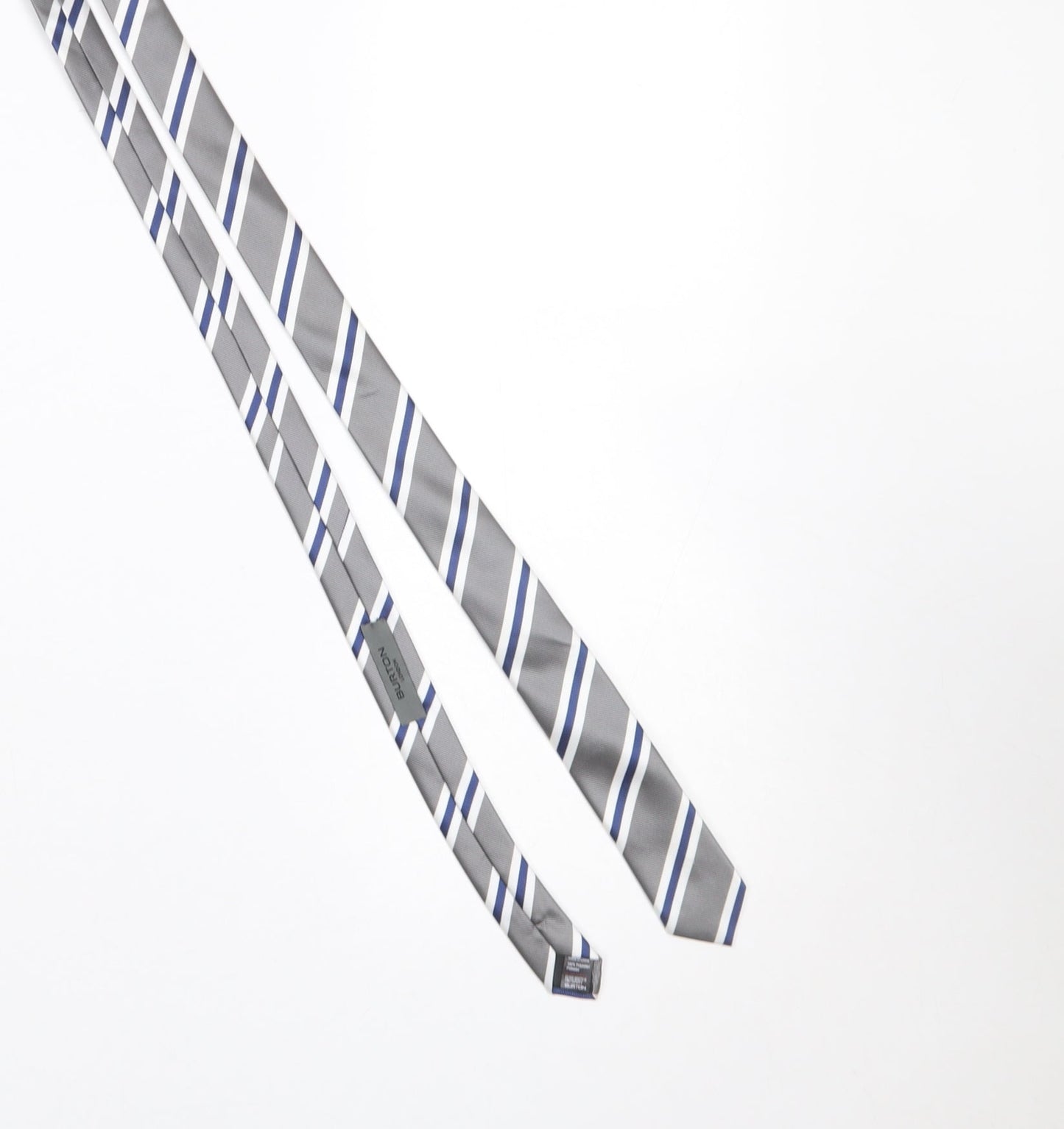 Mens Burton Grey Striped 100% Polyester Pointed Tie