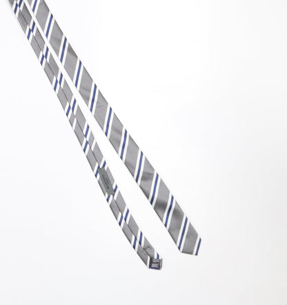 Mens Burton Grey Striped 100% Polyester Pointed Tie