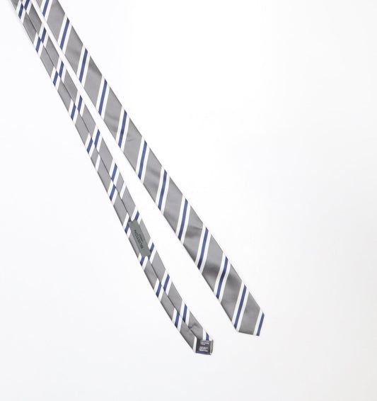 Mens Burton Grey Striped 100% Polyester Pointed Tie