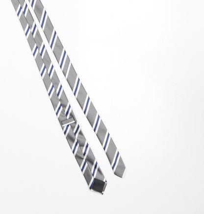 Mens Burton Grey Striped 100% Polyester Pointed Tie