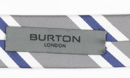 Mens Burton Grey Striped 100% Polyester Pointed Tie