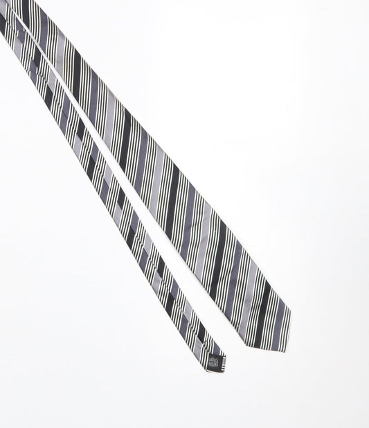 Mens French Connection Black Striped 100% Silk Slim Tie