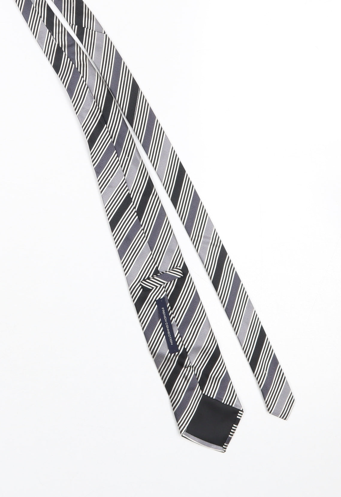 Mens French Connection Black Striped 100% Silk Slim Tie