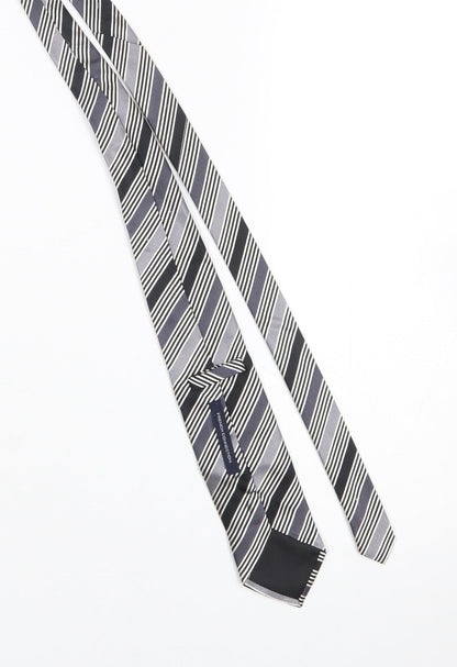 Mens French Connection Black Striped 100% Silk Slim Tie