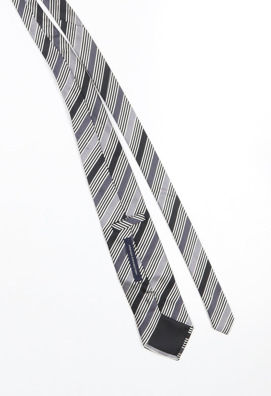 Mens French Connection Black Striped 100% Silk Slim Tie