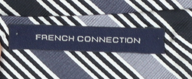 Mens French Connection Black Striped 100% Silk Slim Tie