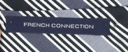 Mens French Connection Black Striped 100% Silk Slim Tie