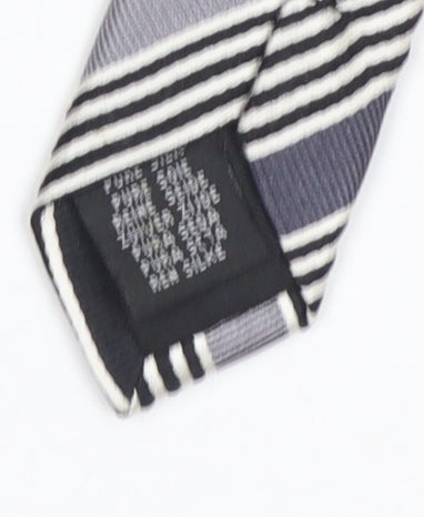 Mens French Connection Black Striped 100% Silk Slim Tie