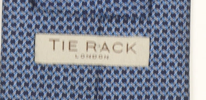 Mens Tie Rack Blue Geometric 100% Silk Slim Tie