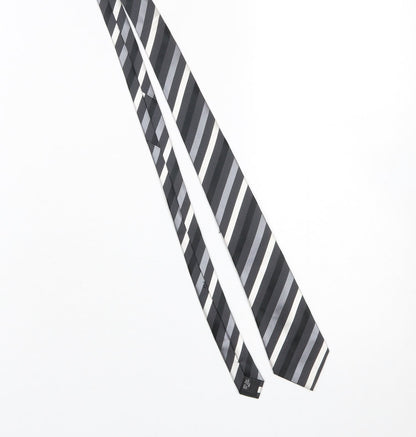 Mens Dehavilland Grey Striped 100% Silk Pointed Tie