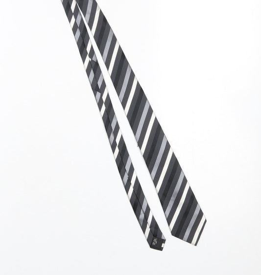 Mens Dehavilland Grey Striped 100% Silk Pointed Tie