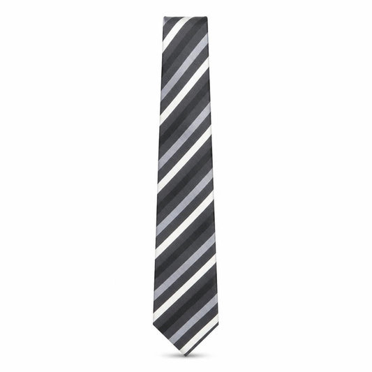 Mens Dehavilland Grey Striped 100% Silk Pointed Tie