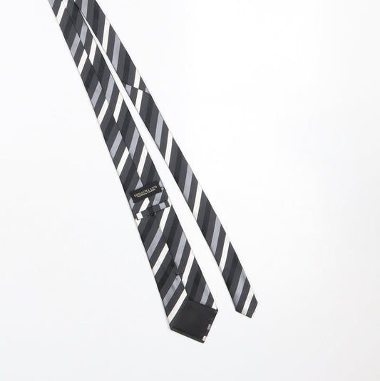 Mens Dehavilland Grey Striped 100% Silk Pointed Tie