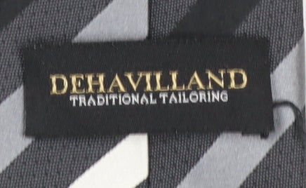 Mens Dehavilland Grey Striped 100% Silk Pointed Tie
