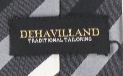 Mens Dehavilland Grey Striped 100% Silk Pointed Tie