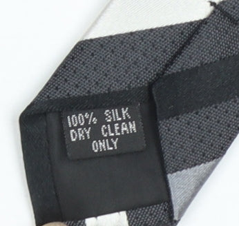 Mens Dehavilland Grey Striped 100% Silk Pointed Tie