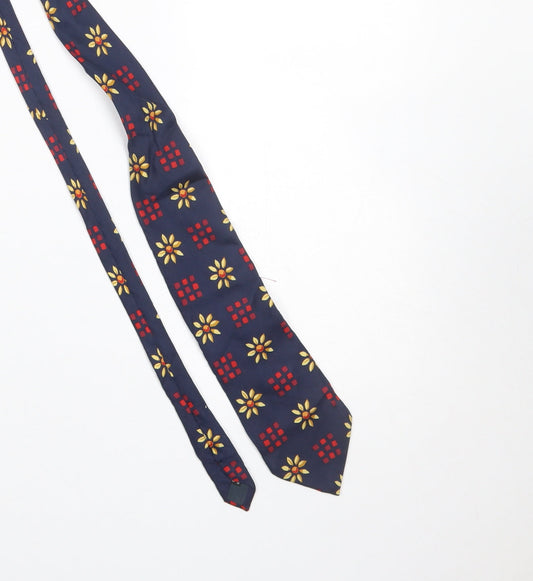 Mens ITEMS Blue Floral 100% Silk Pointed Tie