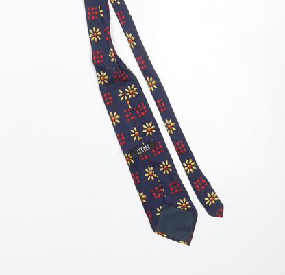 Mens ITEMS Blue Floral 100% Silk Pointed Tie
