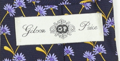 Mens Gibson Price Blue Floral 100% Silk Designer Tie