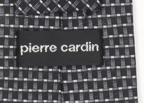 Pierre Cardin Men's Black Silk Checked Slim Tie 176cm